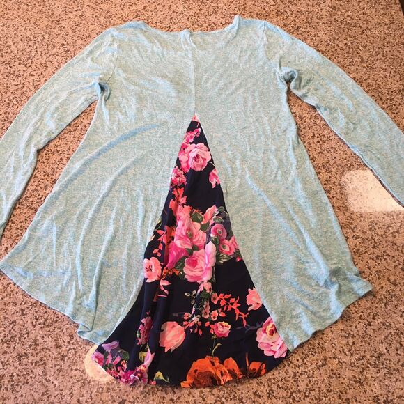 Anthro 12PM By Mon Ami Small Blue Long Sleeve Top Peasant Blouse Floral Back - Picture 6 of 12